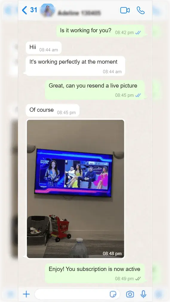 WhatsApp review from Adeline - verified IPTV USA customer