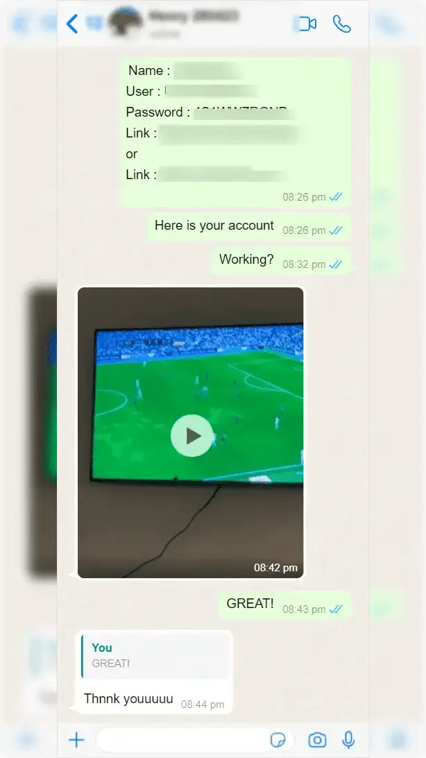 WhatsApp review from Marco - verified IPTV USA customer