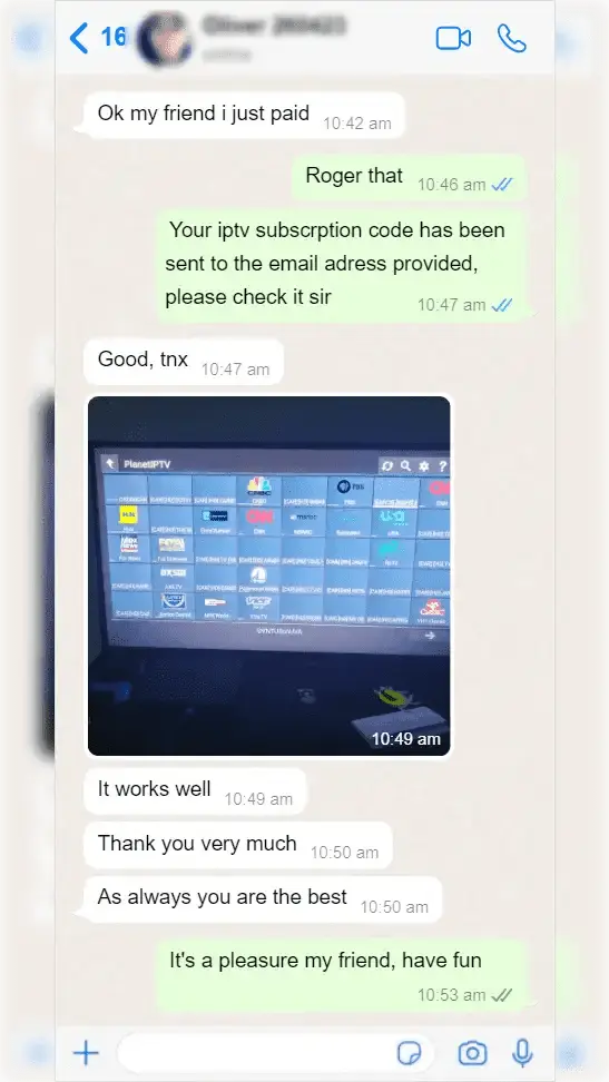 WhatsApp review from Oliver - verified IPTV USA customer
